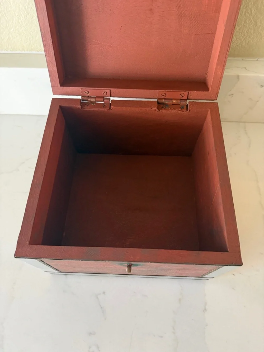 Vintage Handmade Wooden Box with Brass and Aluminum Trim.